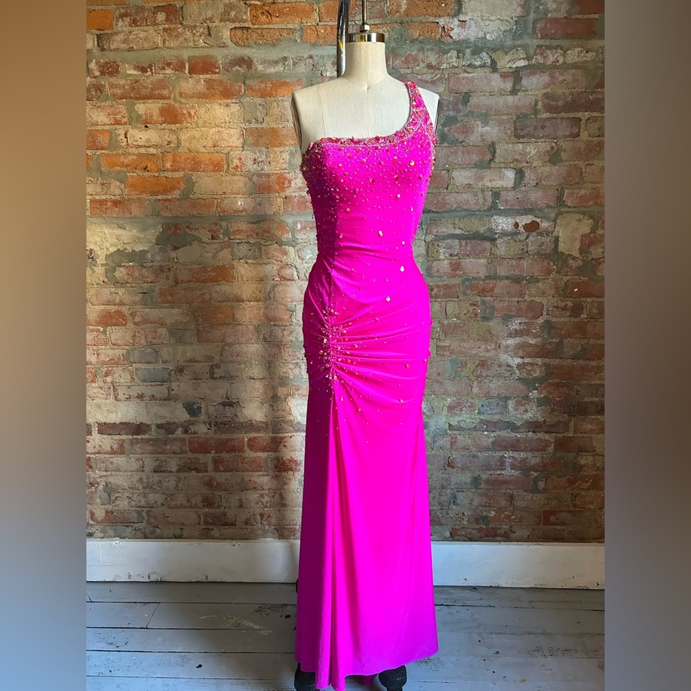 Xscape Vibrant Pink One-Shoulder Gown
